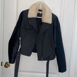 Faux fur collar motorcycle jacket